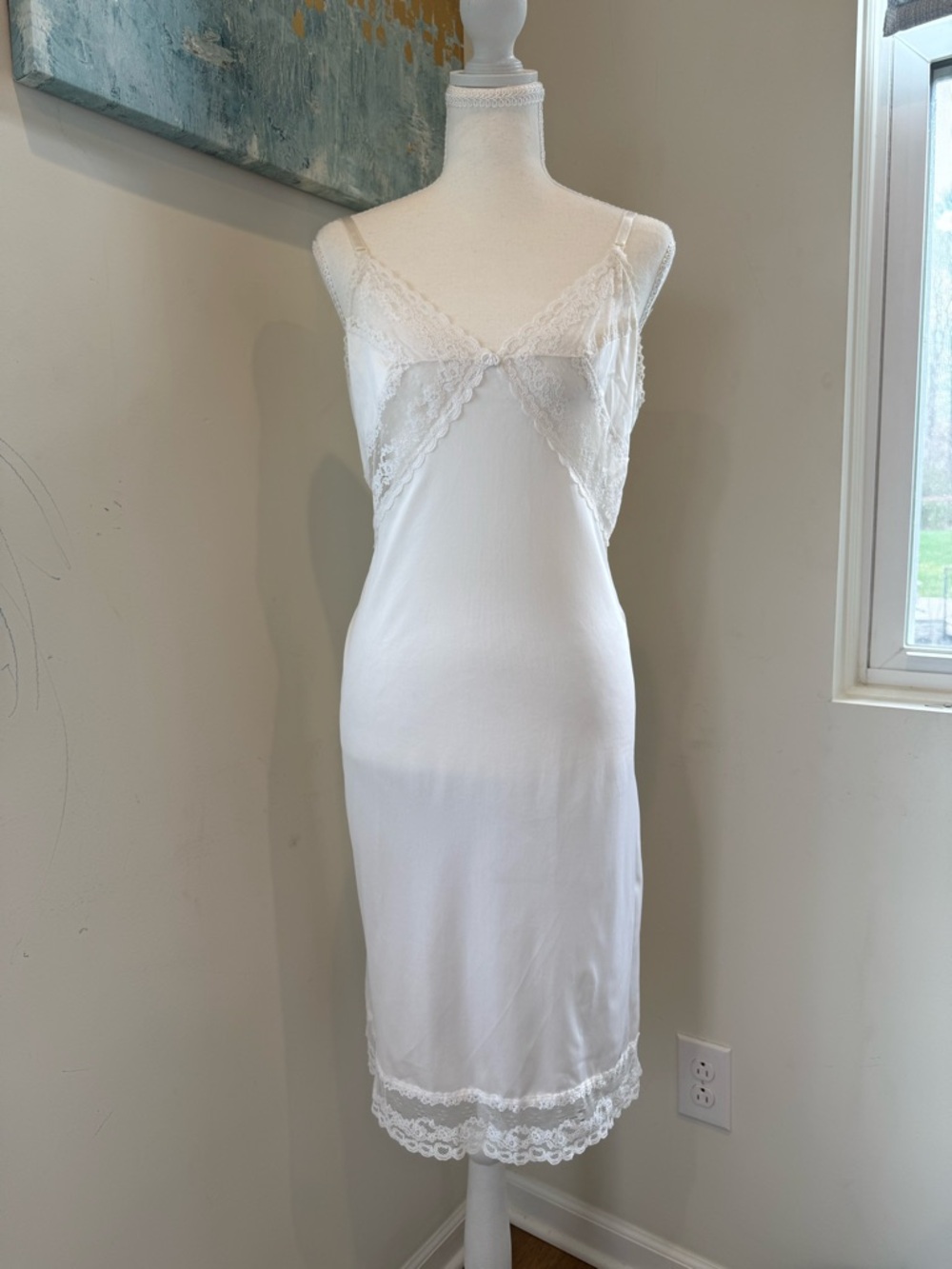 Vintage Ashley Taylor White Lace-Trim Slip Dress Made in USA Size 34